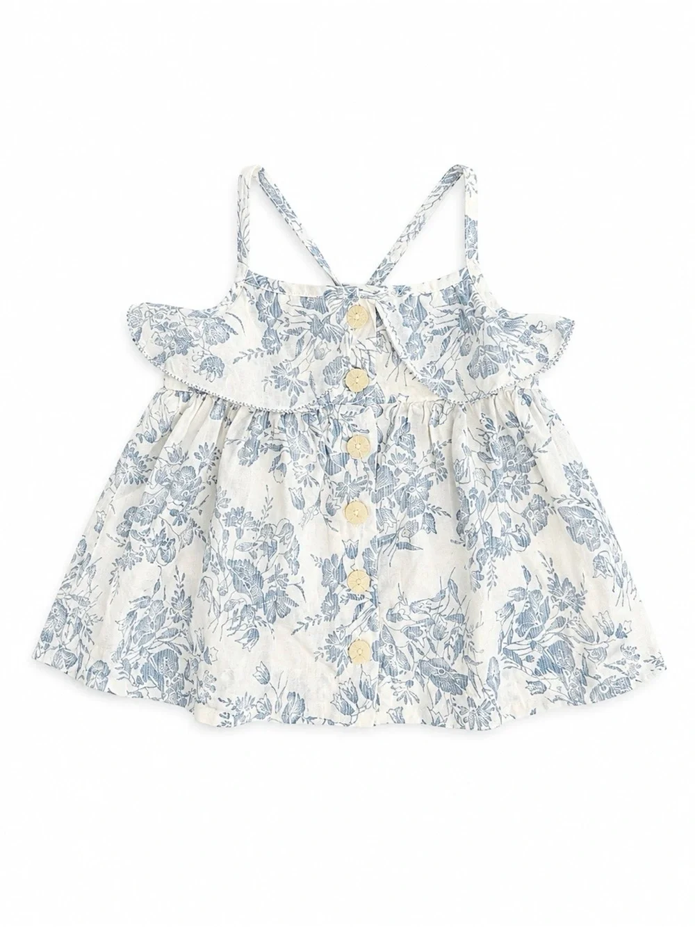 Ralph Lauren Baby Girl Blue Floral Toile Ruffle Top Dress 12M Cotton
